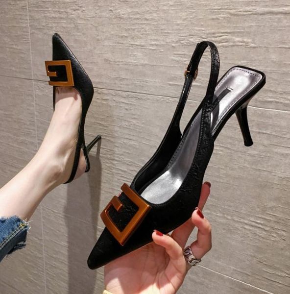 sandals fashion women's fine heel high shallow tip hollow metal quartet buckle single shoes pointed back stiletto pumps, Black
sandals fashion women's fine heel high shallow tip hollow metal quartet buckle single shoes pointed back stiletto pumps, Black