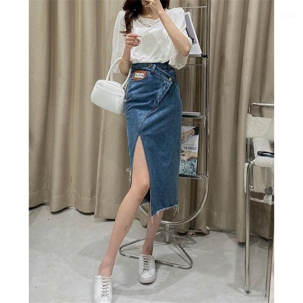 irregular design high waist pure color sheath mid-length denim skirt slit hemline at hem fashionable skirts, Black
irregular design high waist pure color sheath mid-length denim skirt slit hemline at hem fashionable skirts, Black