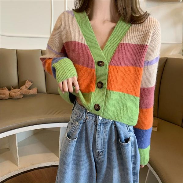 women's knits & tees outer wear v-neck color-block sweater short cardigan coat needle, White
women's knits & tees outer wear v-neck color-block sweater short cardigan coat needle, White