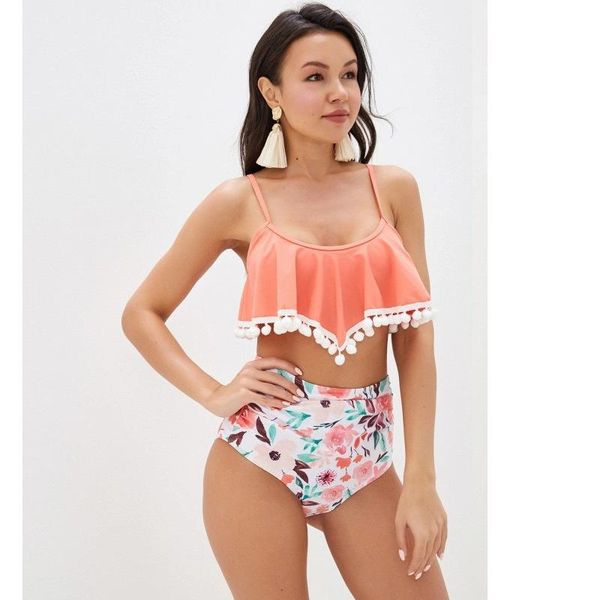 european and american ruffled two-piece swimsuits women's high waist belly covering bikini suits
european and american ruffled two-piece swimsuits women's high waist belly covering bikini suits