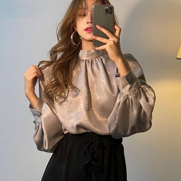 women's blouses & shirts 2021 korean fashion smooth blouse women spring slim office lady elegant lantern sleeve solid stand collar shi, White
women's blouses & shirts 2021 korean fashion smooth blouse women spring slim office lady elegant lantern sleeve solid stand collar shi, White