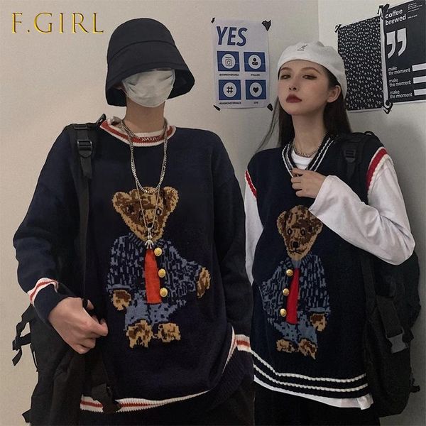 women's sweaters winter harajuku fashion sweater vest knit pullover kawaii christmas bear couples loose casual korean jumpers ladies, White;black
women's sweaters winter harajuku fashion sweater vest knit pullover kawaii christmas bear couples loose casual korean jumpers ladies, White;black