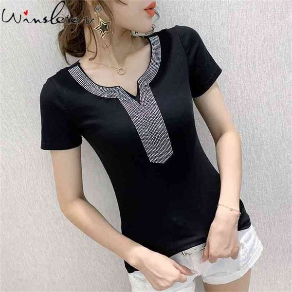 summer european style cotton t-shirt shiny diamonds fashion women short sleeve bottoming shirt slim tees t14422a 210421, Black;gray
summer european style cotton t-shirt shiny diamonds fashion women short sleeve bottoming shirt slim tees t14422a 210421, Black;gray