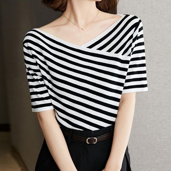 women's blouses & shirts summer blouse for women short sleeve black and white striped v-neck knitted basic ol
women's blouses & shirts summer blouse for women short sleeve black and white striped v-neck knitted basic ol
