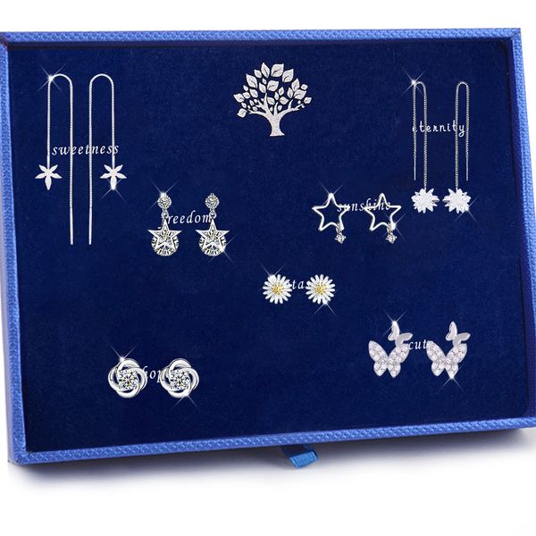 s925 sterling silver needle week set combination gift box korean bow earrings gift girl, Black
s925 sterling silver needle week set combination gift box korean bow earrings gift girl, Black