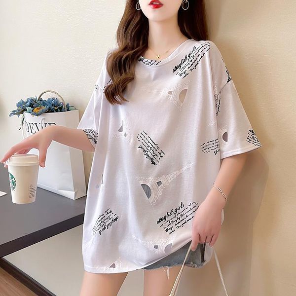 women's t-shirt #0053 summer cotton short sleeve t shirt women print o neck casual long hollow out korean style shirts female, White
women's t-shirt #0053 summer cotton short sleeve t shirt women print o neck casual long hollow out korean style shirts female, White