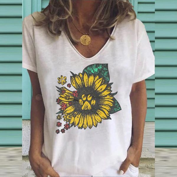 women's t-shirt 2021 summer women sunflower print casual loose v-neck short-sleeve graphic tee aesthetics clothes mujer camisetas a4, White
women's t-shirt 2021 summer women sunflower print casual loose v-neck short-sleeve graphic tee aesthetics clothes mujer camisetas a4, White
