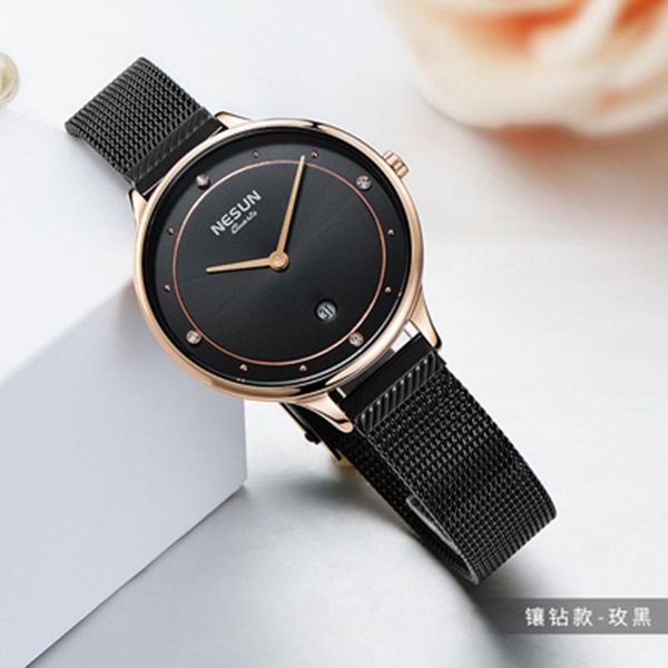 wristwatches nesun brand ladies watch fashion quartz movement casual simple business diamond waterproof calendar relogio feminino, Slivery;brown
wristwatches nesun brand ladies watch fashion quartz movement casual simple business diamond waterproof calendar relogio feminino, Slivery;brown