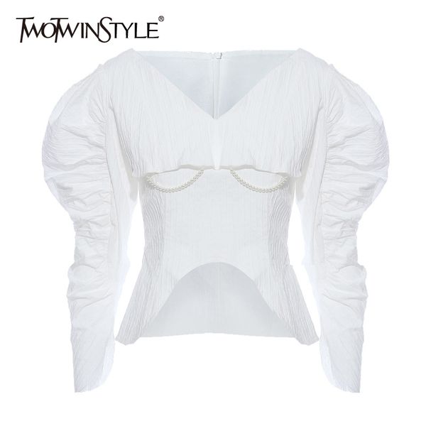 casual irregular women shirt v neck puff long sleeve patchwork beading streetwear style blouses female fashion 210524, White
casual irregular women shirt v neck puff long sleeve patchwork beading streetwear style blouses female fashion 210524, White