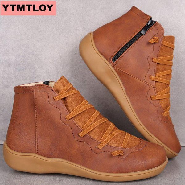 boots women's pu leather ankle autumn winter cross strap retro punk flat shoes women botas mujer, Black