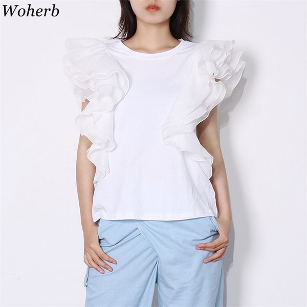 summer elegant ruffle flying sleeve t shirt women casual all match o-neck solid t-shirts korean cute black white 210519
summer elegant ruffle flying sleeve t shirt women casual all match o-neck solid t-shirts korean cute black white 210519