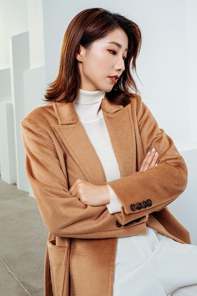 women's wool & blends 2021 autumn winter camel color water wave pattern cashmere coat medium and long suit high-end one button lace, Black
women's wool & blends 2021 autumn winter camel color water wave pattern cashmere coat medium and long suit high-end one button lace, Black