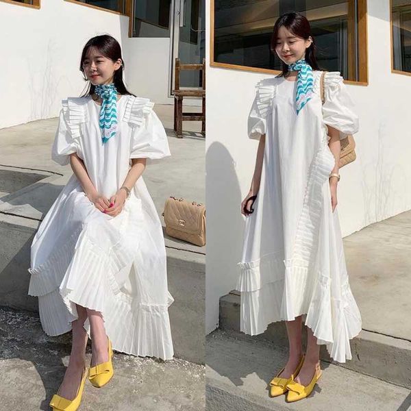 dresses summer korean chic loose casual sweet o neck puff short sleeve white irregular dress women ruffled pleated vestido pink 210610, Black;gray
dresses summer korean chic loose casual sweet o neck puff short sleeve white irregular dress women ruffled pleated vestido pink 210610, Black;gray