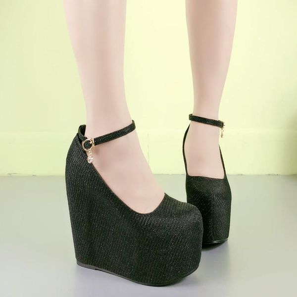 dress shoes women high heels plus size platform wedges female pumps elegant flock buckle sequins ankle strap party wedding, Black
dress shoes women high heels plus size platform wedges female pumps elegant flock buckle sequins ankle strap party wedding, Black
