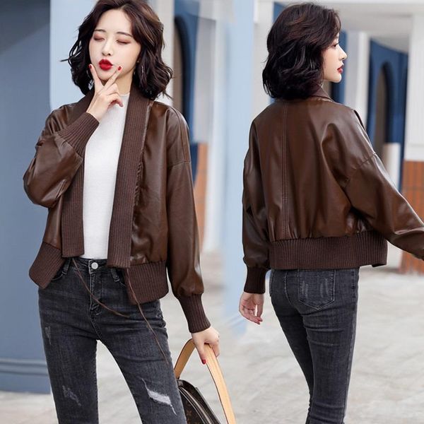 women's leather & faux women 's jacket 2021 spring and autumn youth korean style v-neck long sleeve cardigan loose all -matching, Black
women's leather & faux women 's jacket 2021 spring and autumn youth korean style v-neck long sleeve cardigan loose all -matching, Black