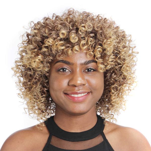 explosive short small curl yellow brown gradient wig head cover, Black
explosive short small curl yellow brown gradient wig head cover, Black