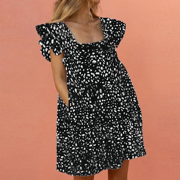 women's swimwear women print ruffle sleeveless casual summer dresses flowy babydoll swing mini dress square collar 2021 with pockets, White;black
women's swimwear women print ruffle sleeveless casual summer dresses flowy babydoll swing mini dress square collar 2021 with pockets, White;black