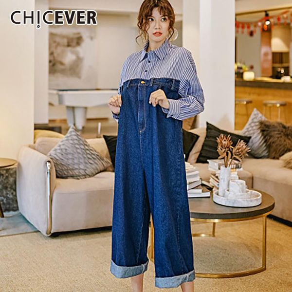 women's jumpsuits & rompers chicever striped patchwork denim lapel collar long sleeve loose wide leg jumpsuit female 2021 autumn fashio, Black;white
women's jumpsuits & rompers chicever striped patchwork denim lapel collar long sleeve loose wide leg jumpsuit female 2021 autumn fashio, Black;white