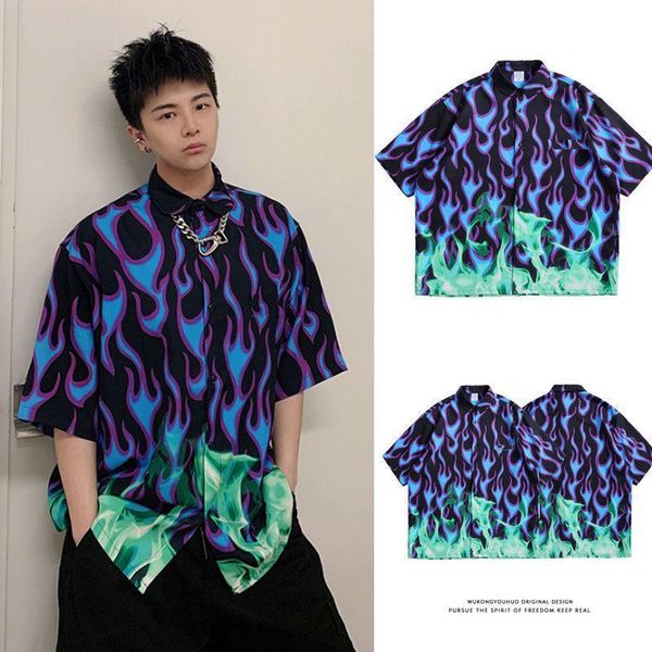 men's casual shirts shirt man hong kong-style hip-hop street men women trend short-sleeved trendy summer flame print mid-length handsom, White;black
men's casual shirts shirt man hong kong-style hip-hop street men women trend short-sleeved trendy summer flame print mid-length handsom, White;black