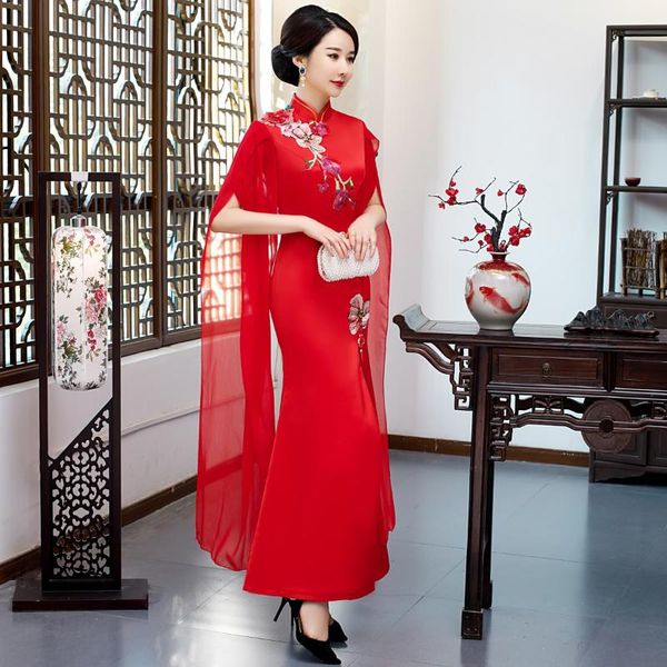 novelty women long cheongsam skirt elegant embroidery flower evening dresses flare sleeve show party slim large size ethnic clothing, Red
novelty women long cheongsam skirt elegant embroidery flower evening dresses flare sleeve show party slim large size ethnic clothing, Red