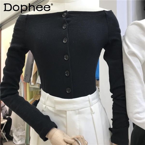 women's knits & tees 2021 spring fashionable off-shoulder slim fit single-breasted sweater cropped cardigan knitted t-shirt femme, White
women's knits & tees 2021 spring fashionable off-shoulder slim fit single-breasted sweater cropped cardigan knitted t-shirt femme, White