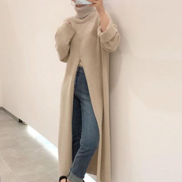 women's sweaters 2021 solid color autumn and winter niche high neck pullover loose casual split over the knee long handmade sweater wom, White;black
women's sweaters 2021 solid color autumn and winter niche high neck pullover loose casual split over the knee long handmade sweater wom, White;black
