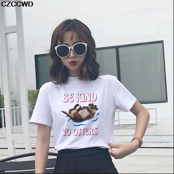 czccwd clothes white harajuku fashion women t shirts be kind to otters funny female leisure hipster streetwear top
czccwd clothes white harajuku fashion women t shirts be kind to otters funny female leisure hipster streetwear top
