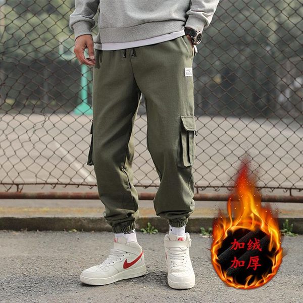 men's pants winter plus velvet thick men fashion solid color casual multi-pocket overalls man wild hip-hop loose tooling trousers, Black
men's pants winter plus velvet thick men fashion solid color casual multi-pocket overalls man wild hip-hop loose tooling trousers, Black