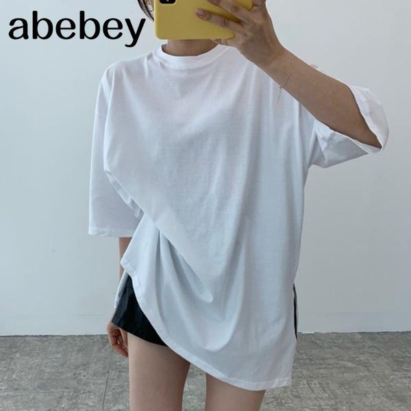 women's t-shirt summer women simple all-match o-neck solid short sleeve loose casual split 2021, White
women's t-shirt summer women simple all-match o-neck solid short sleeve loose casual split 2021, White