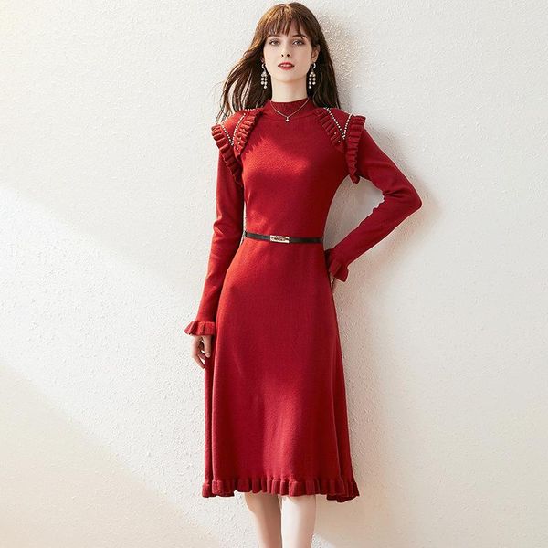 spring elegant fashion high end nail beads long sleeves stitching ruffles women wool blended black red knitting dress belt casual dresses, Black;gray
spring elegant fashion high end nail beads long sleeves stitching ruffles women wool blended black red knitting dress belt casual dresses, Black;gray