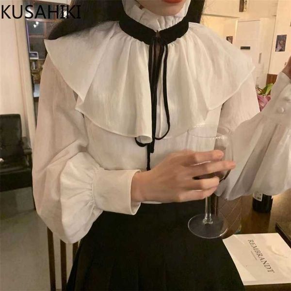 spring korean women blouse sweet lace up ruffle stand neck shirt causal puff sleeve camisas mujer elegantes 6e590 210603, White
spring korean women blouse sweet lace up ruffle stand neck shirt causal puff sleeve camisas mujer elegantes 6e590 210603, White