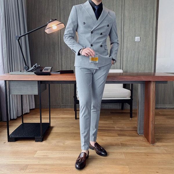 men's tracksuits 2021 spring fashion men two piece sets wedding suits for solid color pants male slim fit casual blazer jackets w380, Gray
men's tracksuits 2021 spring fashion men two piece sets wedding suits for solid color pants male slim fit casual blazer jackets w380, Gray