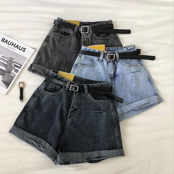 women's shorts shnsophi summer 2021 women vintage wide leg hole jeans with belt casual female loose solid color blue denim, White;black
women's shorts shnsophi summer 2021 women vintage wide leg hole jeans with belt casual female loose solid color blue denim, White;black
