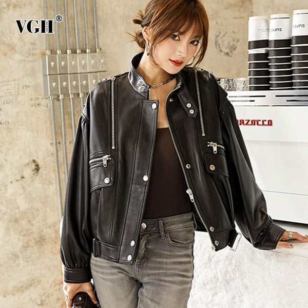 women's jackets vgh black casual loose pu leather females stand collar long sleeve korean fashion short solid women coat 2021 autumn, Black;brown
women's jackets vgh black casual loose pu leather females stand collar long sleeve korean fashion short solid women coat 2021 autumn, Black;brown