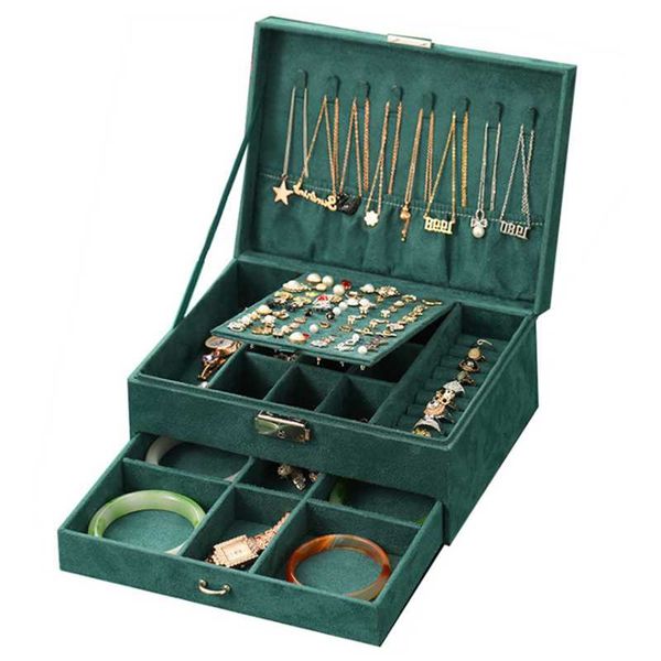 jewelry pouches, bags double deck high capacity flannelette box dark green velvet jewel case, Pink;blue
jewelry pouches, bags double deck high capacity flannelette box dark green velvet jewel case, Pink;blue