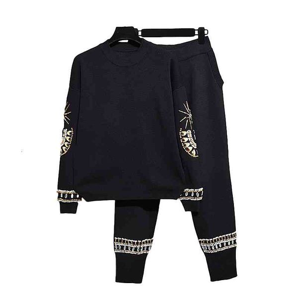 women's tracksuits outono moda feminina bordado solto manga comprida camisola de malha + calças casual duas peças conjunto feminino ter, Gray
women's tracksuits outono moda feminina bordado solto manga comprida camisola de malha + calças casual duas peças conjunto feminino ter, Gray