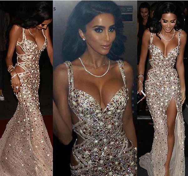 2021 spaghetti long prom dresses straps tulle crystals beads split mermaid formal women wear celebrity evening party gowns, Black
2021 spaghetti long prom dresses straps tulle crystals beads split mermaid formal women wear celebrity evening party gowns, Black