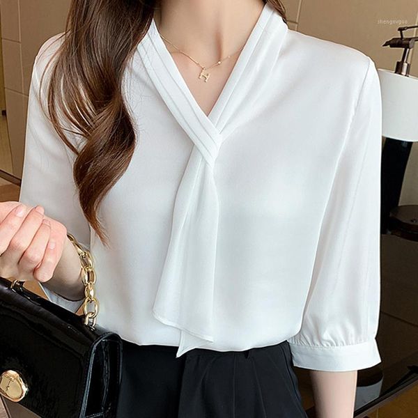 women's blouses & shirts blouse women summer shirt short sleeve bow v-neck chiffon white blusas mujer de moda 2021 e972
women's blouses & shirts blouse women summer shirt short sleeve bow v-neck chiffon white blusas mujer de moda 2021 e972