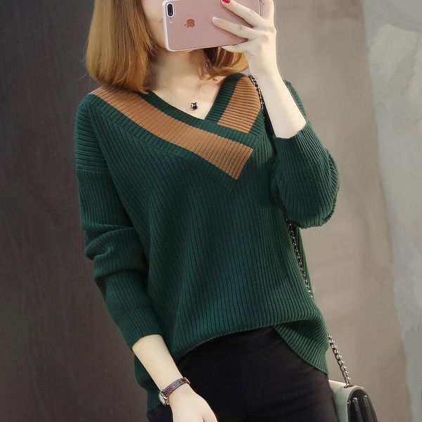 women's sweaters 2021 autumn winter v neck pullover knit casual slim female elastic splicing long sleeve y35, White;black
women's sweaters 2021 autumn winter v neck pullover knit casual slim female elastic splicing long sleeve y35, White;black