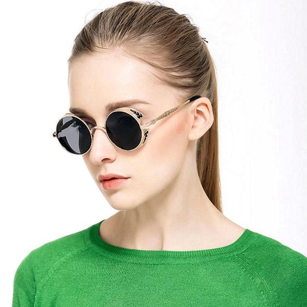 

sunglasses 2021 fashion gold polarized sun steampunk coating uv400 round circle gothic glasses retro vintage eyewear mirrored, White;black