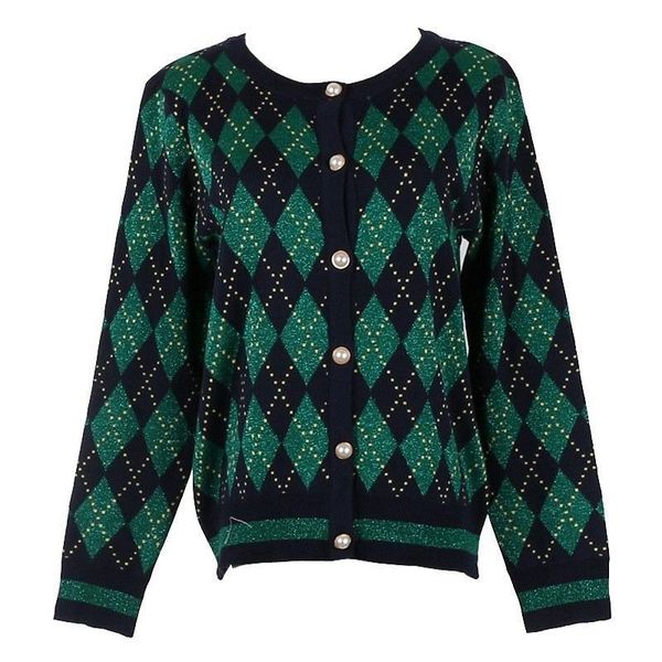 women's sweaters runway winter cardigan 2021 vintage lurex green argyle pearl single breasted knit sweater women preppy style, White;black
women's sweaters runway winter cardigan 2021 vintage lurex green argyle pearl single breasted knit sweater women preppy style, White;black