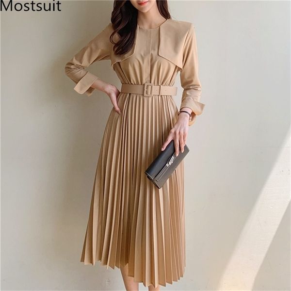 spring korean office fashion long pleated dress women sleeve o-neck belted high waist elegant dresses vestidos 210513, Black;gray
spring korean office fashion long pleated dress women sleeve o-neck belted high waist elegant dresses vestidos 210513, Black;gray