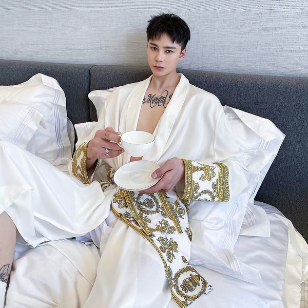 2021 new satin high-end personality korean japanees trend robe wearing windbreaker mid length men's coat black white, Tan;black
2021 new satin high-end personality korean japanees trend robe wearing windbreaker mid length men's coat black white, Tan;black