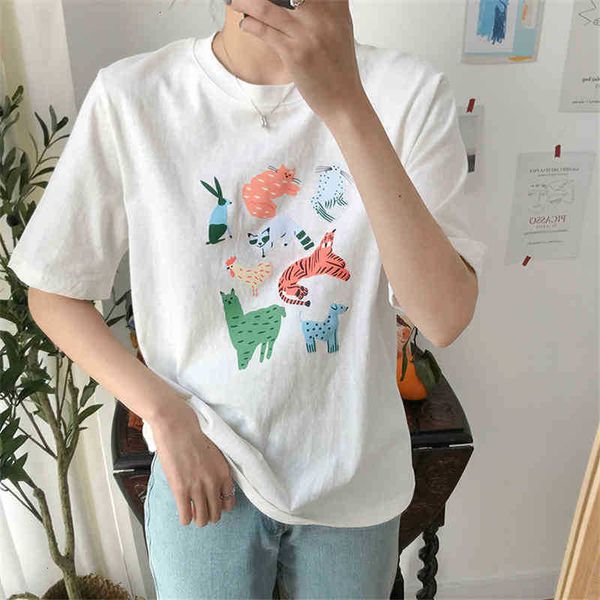 women's t-shirt t shirts summer cartoon animal printed t-shirt casual short sleeve women white tees round-neck loose female oaag
women's t-shirt t shirts summer cartoon animal printed t-shirt casual short sleeve women white tees round-neck loose female oaag