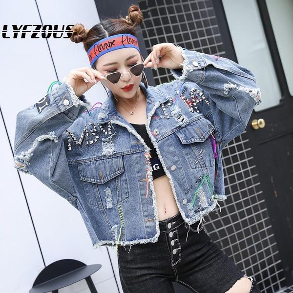 women's jackets punk style hole rivet denim jacket women alphabet embroidery jeans female hip short loose streetwear coats, Black;brown
women's jackets punk style hole rivet denim jacket women alphabet embroidery jeans female hip short loose streetwear coats, Black;brown