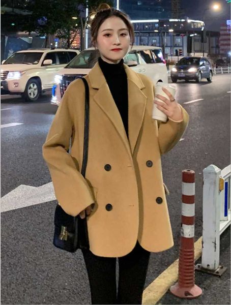 women's wool & blends autumn winter solid fashion woolen coat female mid-long korean temperament loose outerwear, Black
women's wool & blends autumn winter solid fashion woolen coat female mid-long korean temperament loose outerwear, Black