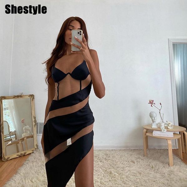 shestyle asymmestical see through striped v neck wrap mesh backless spaghetti strap dress women panelled patchwork dressesing, Black;white
shestyle asymmestical see through striped v neck wrap mesh backless spaghetti strap dress women panelled patchwork dressesing, Black;white