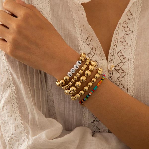 beaded, strands aomu 1set trendy punk gold silver color ethnic round bead letter love metal bracelet for women girls party jewelry gifts, Black
beaded, strands aomu 1set trendy punk gold silver color ethnic round bead letter love metal bracelet for women girls party jewelry gifts, Black