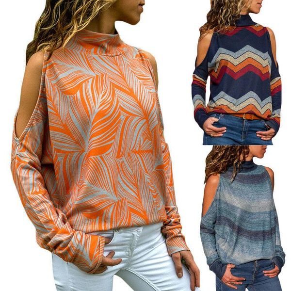 women's t-shirt winter high neck cold shoulder long sleeve tee loose ladies pullover jumper sweater, White
women's t-shirt winter high neck cold shoulder long sleeve tee loose ladies pullover jumper sweater, White