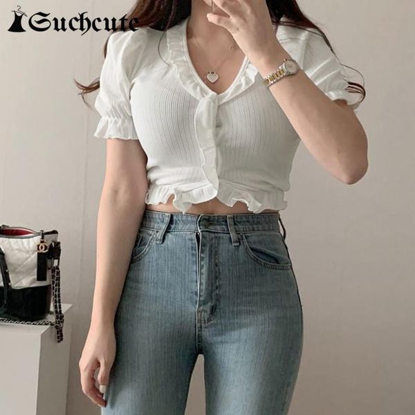 women's t-shirt suchcute frill ruffles solid crop women short sleeve basic slim tshirts harajuku aesthetic 90s skinny knitted tee, White
women's t-shirt suchcute frill ruffles solid crop women short sleeve basic slim tshirts harajuku aesthetic 90s skinny knitted tee, White